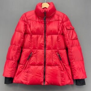 13/NYC Ella Womens Red Down Puffer Jacket Full Zip High Neck Winter Coat S READ